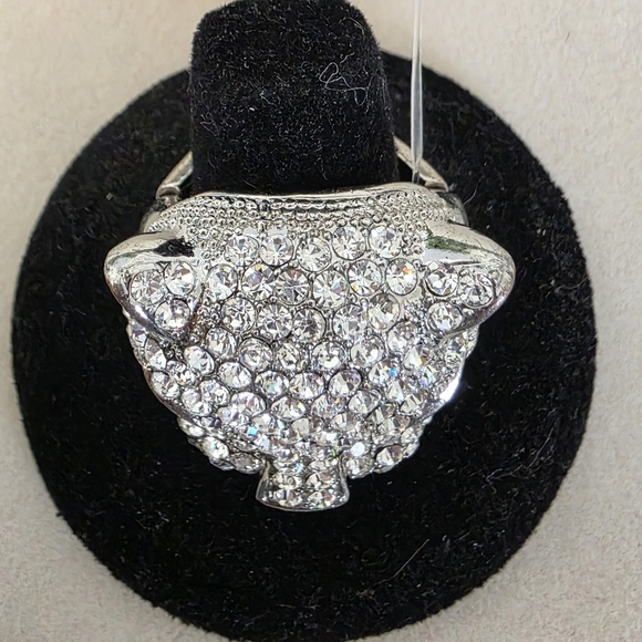 Statement Silver with Clear CZ Panther Head Stretch Ring - Picture 5 of 7